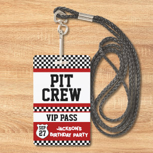 Badge  Carte VIP d'équipe de fosse de voiture de course 
