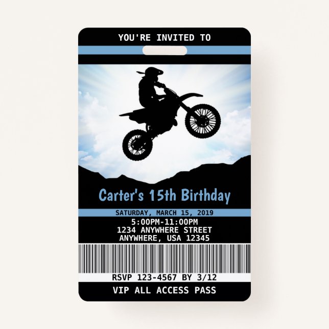 Badge Carte VIP d'invitation d'anniversaire de moto tout (Devant)