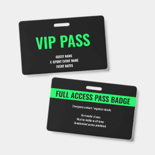 Badge Carte VIP Invité Minimaliste E-Sport Event Vert