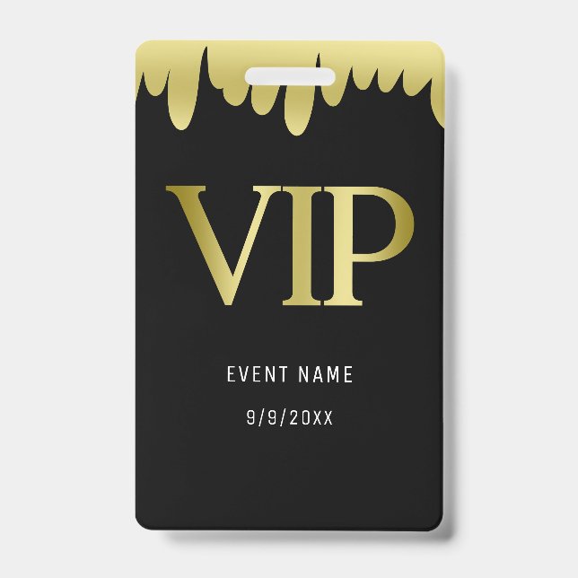 Badge Carte VIP Or Noir Moderne (Avant)