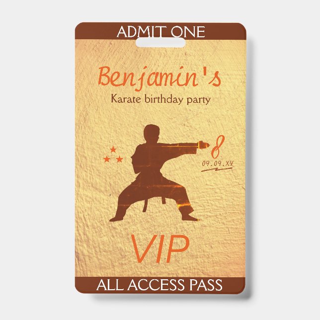 Badge Carte VIP pour anniversaire de karaté des arts mar (Avant)