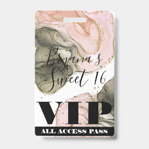 Badge Carte VIP pour soirée éthérée rose noir or