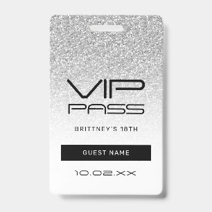 Badge Carte VIP Silver Ombre Glitter Glam 18ème Invitati