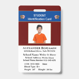 Badge Cartes d'identité scolaires avec photo de l'élève 