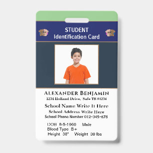 Badge Cartes d'identité scolaires avec photo de l'élève 