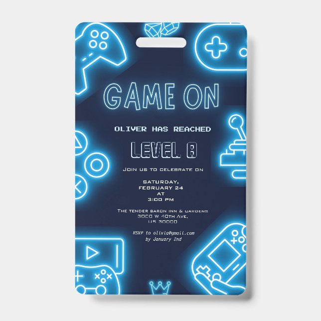 Badge Cartes d'invitation d'anniversaire pour jeux vidéo (Avant)