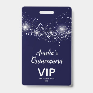 Badge Carton Pailleté Élégant sur Invitation Quinceañera