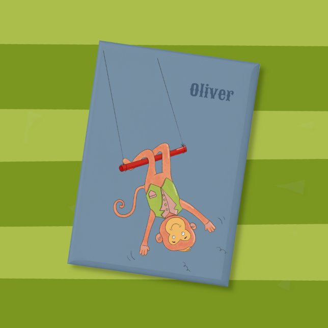 Badge Cartoon Monkey Trapezist Kid Blue Button (Cartoon monkey trapeze artist kid blue personalized pin button . )