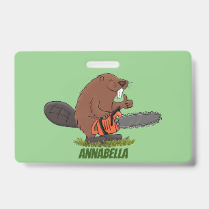 Badge Castor drôle avec humour de dessin animé de tronço