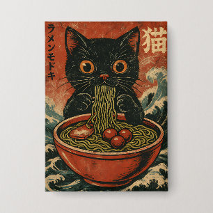 Badge Cat Ramen Japonais drôle Graphisme Kawaii Cat Anim