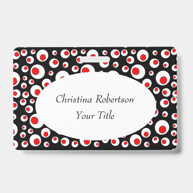 Badge Cercles rouges vifs abstraits dans des cercles bla (Avant)