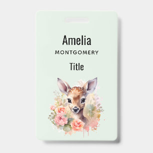 Badge Cerf Mignon Entouré de Roses
