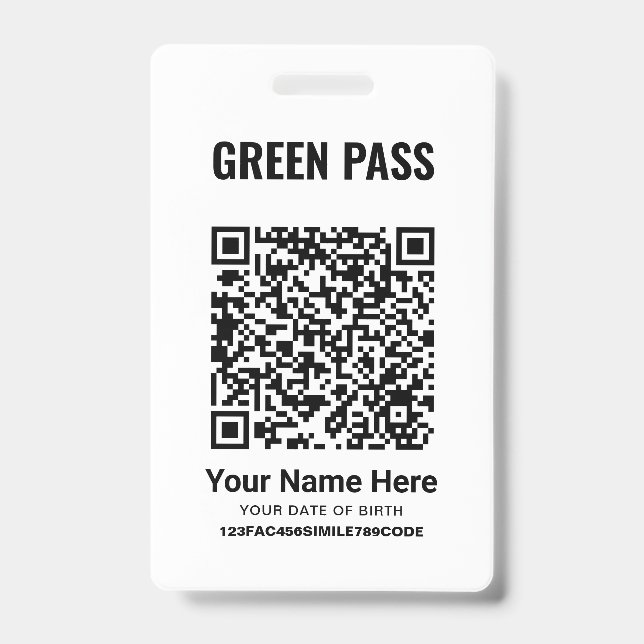Badge Certificat de vaccination Green Pass PVC Cool Blan (Avant)
