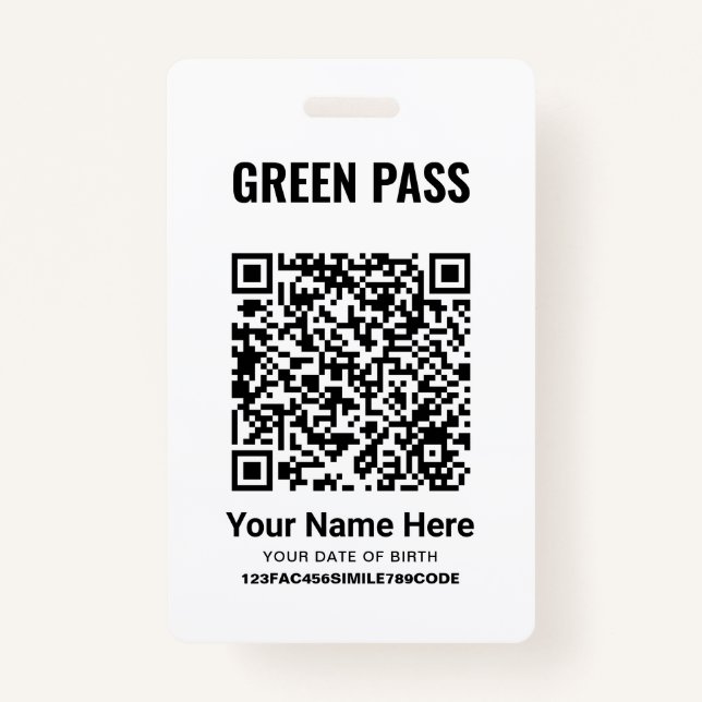 Badge Certificat de vaccination Green Pass PVC Cool Blan (Devant)