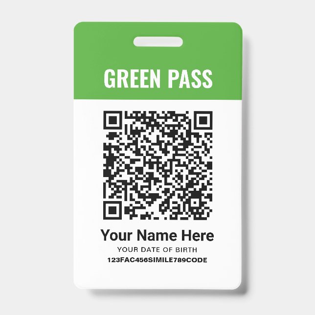 Badge Certificat de vaccination Green Pass PVC imprimé (Avant)