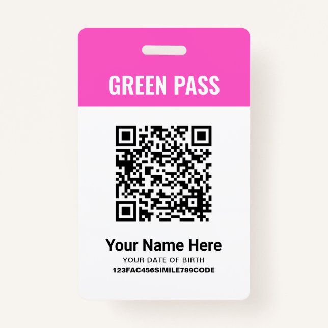 Badge Certificat de vaccination Green Pass PVC Pink (Devant)