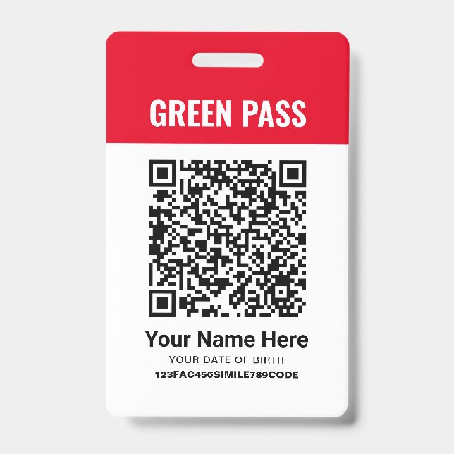 Badge Certificat de vaccination Green Pass PVC Rouge (Avant)