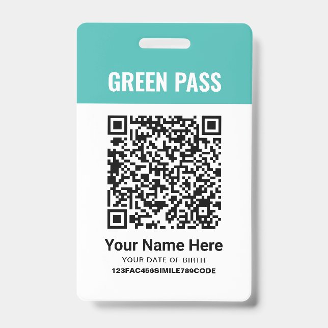 Badge Certificat de vaccination Green Pass PVC Turquoise (Avant)