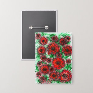 Badge Champ de Coquelicots Aquarelle Art Botanique en Li