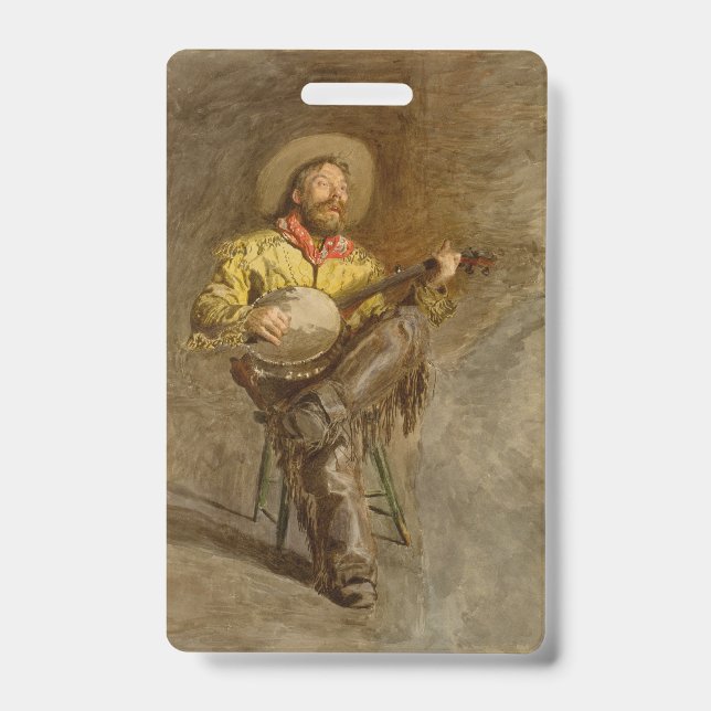 Badge Chanter Espagnol Cowboy à Banjo jouer à la chanson (Avant)