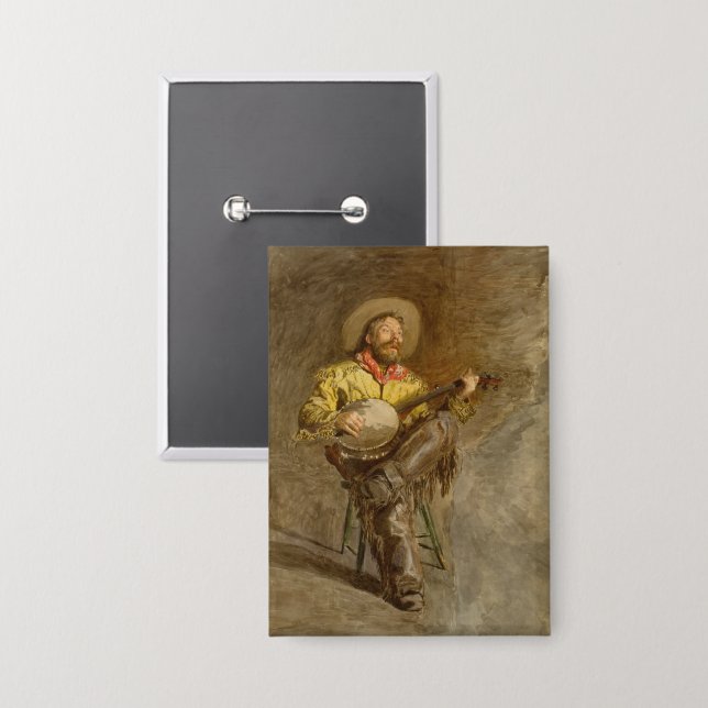 Badge Chanter Espagnol Cowboy à Banjo jouer à la chanson (Recto/Verso)