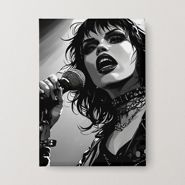 Badge Chanteurs gothiques punk de style BD noir et blanc (Recto)