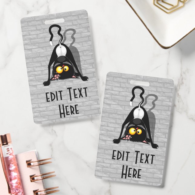 Badge Chat à l'envers Personnage de dessin animé drôle (Bureau)
