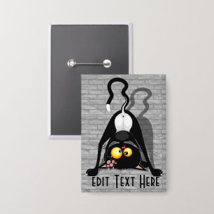 Badge Chat à l'envers Personnage de dessin animé drôle