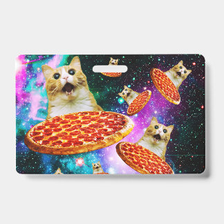 Badge Chat à pizza de l'espace amusant