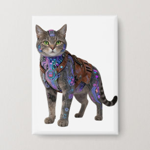 Badge Chat de circuit cyberpunk – Bête technologique néo