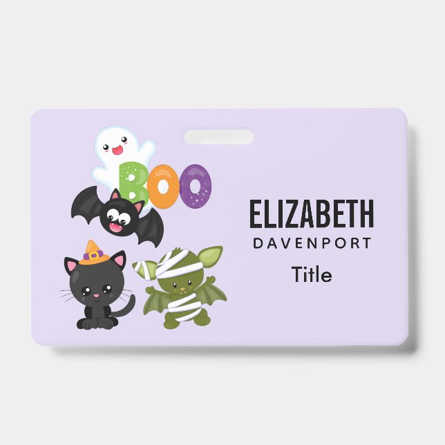 Badge Chat de Cute Halloween, bat, mummy et ghost (Avant)