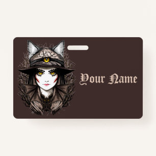 Badge Chat de sorcière Halloween Déplaisant Portrait mig