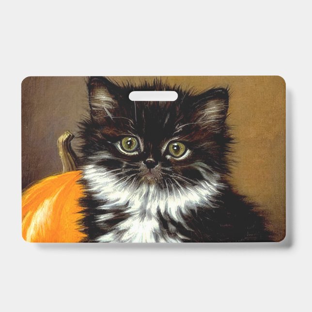Badge Chat d'Halloween noir et blanc vintage (Avant)