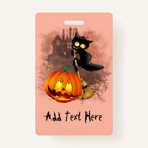 Badge Chat effrayé par Citrouille Fun Halloween caractèr