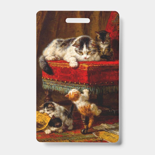 Badge Chat et chatons Jouer avec chaise (Avant)