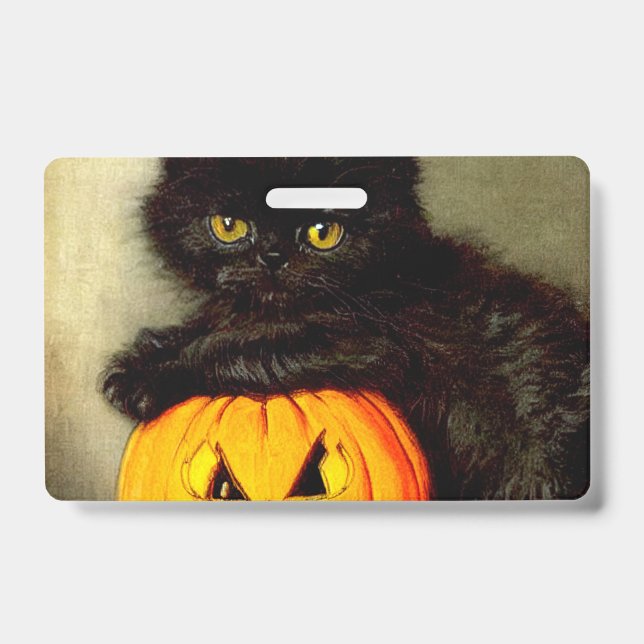 Badge Chat et citrouille d'Halloween vintage (Avant)