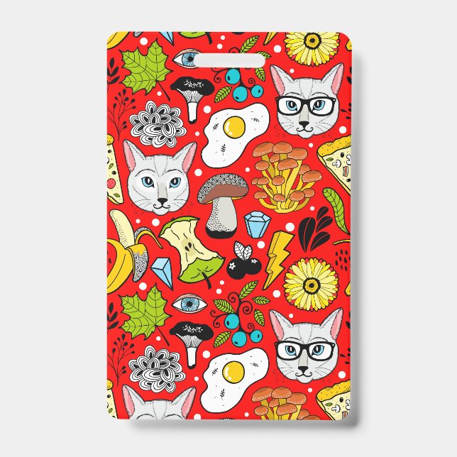 Badge Chat et œuf sur fond rouge (Avant)