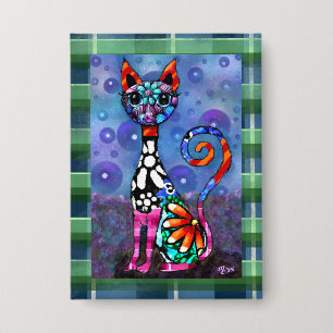 Badge Chat Kitty Abstrait Drôle aux Grands Yeux