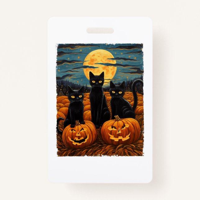 Badge Chat noir Halloween Amoureux de les chats Starry N (Devant)