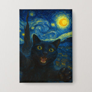 Badge Chat noir Starry Nuit Van Gogh Chat Selfie