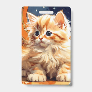 Badge Chat orange Art nouveau d'Alphonse Mucha