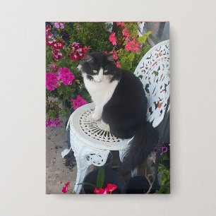 Badge Chat Smoking élégant avec de jolies fleurs Chats n