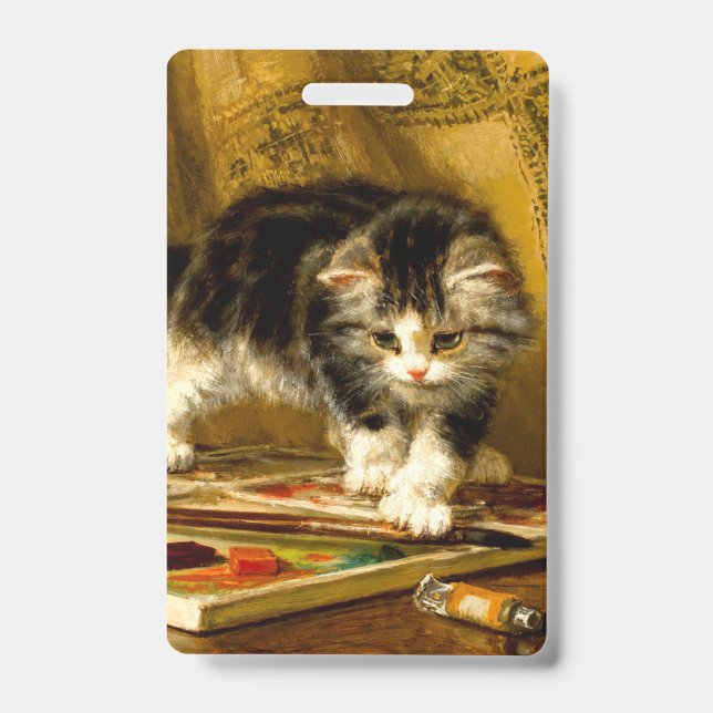 Badge Chaton avec peinture et pinceaux (Avant)