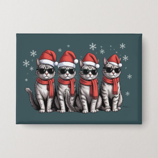 Badge Chats Noël Chat Maman Vacances Xmas Santa (Recto)