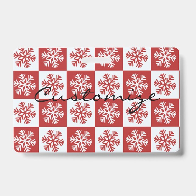 Badge Chèque rouge/blanc motif flocon de neige Thunder_C (Avant)