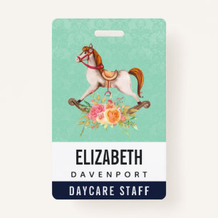 Badge Cheval à roche vintage avec Bouquet floral