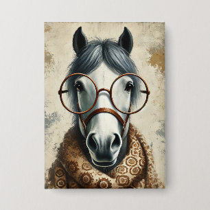 Badge Cheval élégant avec lunettes - Art Vintage amusant