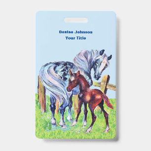 Badge Cheval mère de couleur pastel avec poulain brun cl