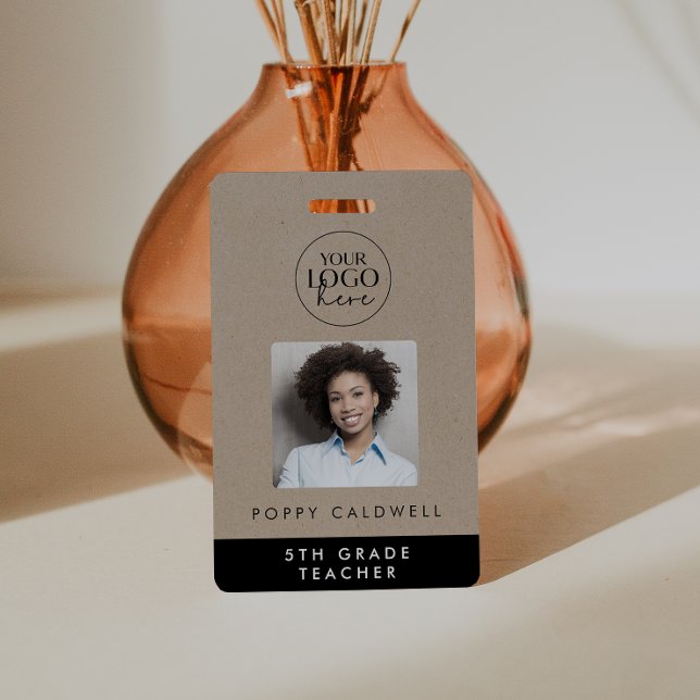 Badge Chic Faux Kraft Logo Photo Employé ou Identifiant  (Créateur téléchargé)