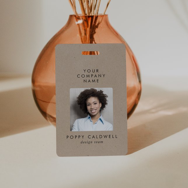 Badge Chic Faux Kraft Photo QR Code ID petite entreprise (Créateur téléchargé)